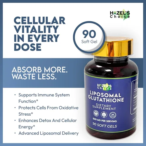 Vista 3 de HAZEL'S Choice Glutatión liposomal 500 mg 90 geles blandos Sin OMG, sin lactosa Formato de gel suave