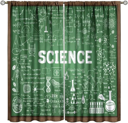 Vista 34 de Cortinas opacas para ventanas de ciencia para niños, lupa de libro de laboratorio de ciencia, lupa, frascos moleculares, cortinas impresas