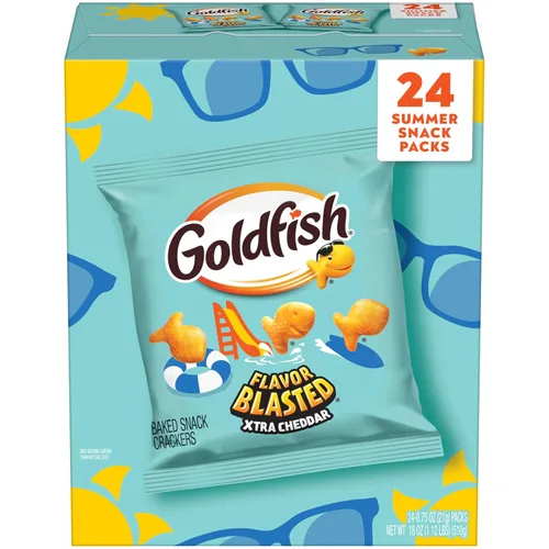 Vista 19 de Goldfish Crackers Say Cheeeese - Paquete variado con queso cheddar, pizza y parmesano, paquetes de aperitivos, 20 unidades (paquete de 2)