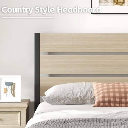 Vista 4 de Fluest Base de cama con cabecera y estribo, con almacenamiento debajo de la cama, sistema de soporte totalmente metálico, no necesita somier, fácil