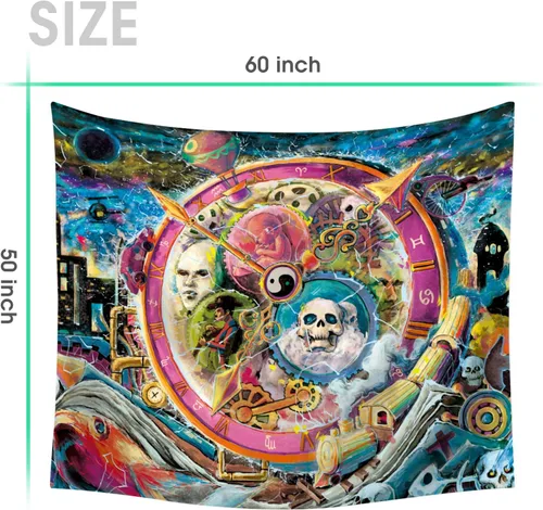 Vista 4 de VENTIMI Tapiz de calavera para colgar en la pared, tapices, mantel de reloj trippy, decoración de pared para dormitorio, sala de estar, exterior e