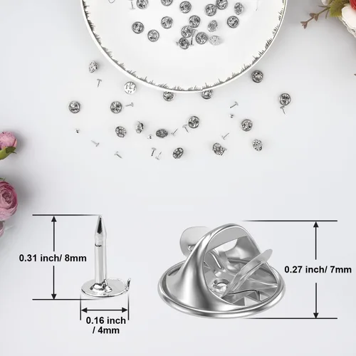 Vista 2 de 50 pares de alfileres de metal y respaldos de alfileres, alfileres en blanco de 8 mm de largo y 4 mm de ancho para regalos de joyería, fabricación
