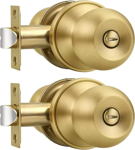 Vista 32 de Probrico Perillas de puerta interior de acero inoxidable, cerraduras de puerta sin llave para dormitorio, baño, bronce antiguo, 1 paquete