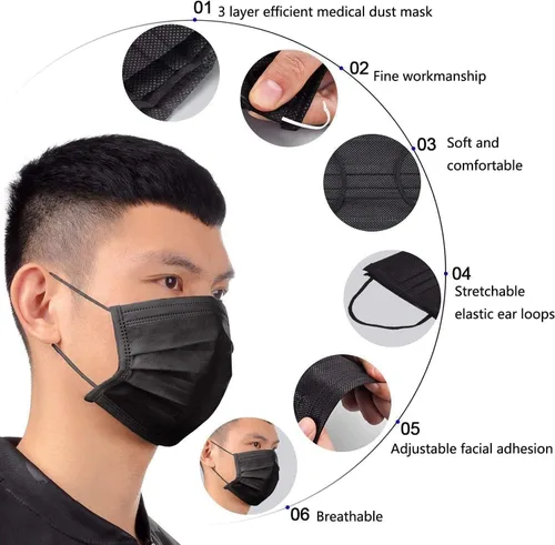 Vista 3 de 50 almohadillas desechables para la cara con bucle elástico para la oreja, 3 capas, protección para la higiene de la boca con caja, alta filtración