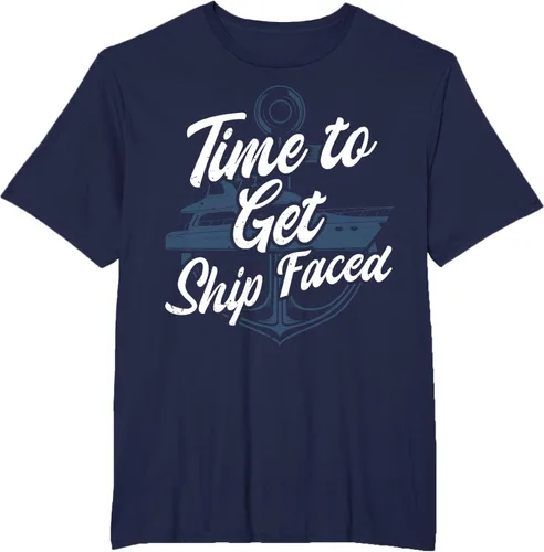 Vista 12 de Time to Get Ship Faced Holiday Hilarante Nautical Sailing Camiseta, Negro, S
