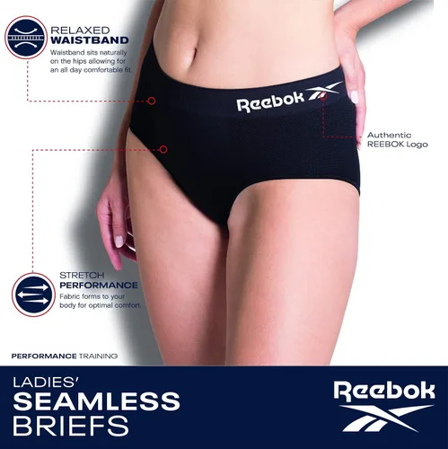 Vista 3 de Reebok Ropa interior para mujer, sin costuras, de cintura alta (paquete de 3)