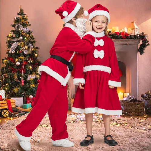 Vista 2 de IKALI Kids Holiday Santa Claus Costume Christmas Dress Holiday Party Dress-up Outfit for Boys Girls Children