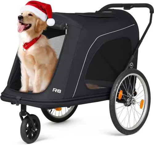 Vista 12 de Beberoad Cochecito para mascotas para perros medianos, cochecito plegable de un segundo, R7 todo terreno con neumáticos ER, malla de doble ventana