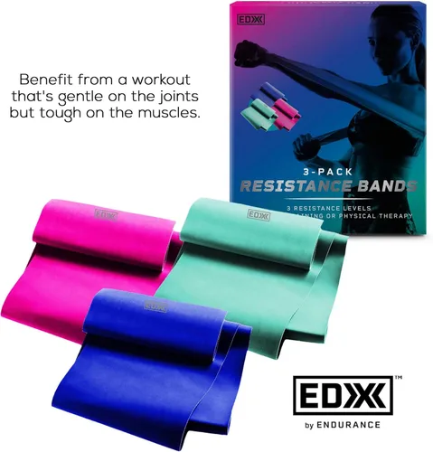 Vista 2 de EDX Bandas de resistencia planas de 12 pulgadas para fitness o terapia física, juego de 3 bandas sin látex