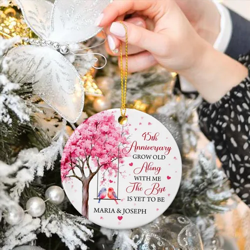 Vista 4 de Adorno personalizado de aniversario de boda para Mr & Mrs Married, 45 aniversario Grow Old Along with Me The Best is Yet to Be Ornament, adornos