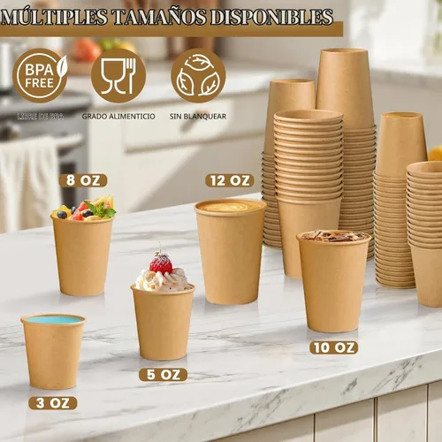 Vista 5 de Lamosi 200 paquete de tazas de papel kraft de 10 onzas, tazas de café de papel desechables marrones, tazas sin blanquear para bebidas