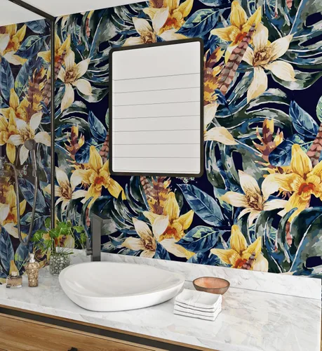 Vista 3 de FunStick Papel tapiz floral azul marino oscuro de 17.5 x 354 pulgadas, despegar y pegar, papel tapiz vintage extraíble, hojas adhesivas, papel