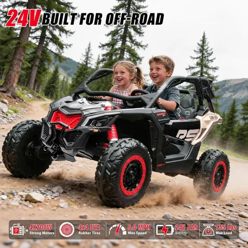 Vista 4 de 24V CAN-AM Maverick X3 con licencia de 2 plazas para niños UTV Negro y dorado