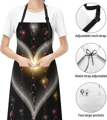 Vista 3 de Waterproof Apron with 2 Pockets Glowing love Adjustable Bib Aprons for Cooking Kitchen
