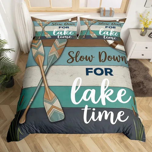 Vista 21 de Erosebridal Lake House Twin Bed Set for Boys Girls Kids, Blue and Beige Lakehouse 2Pcs Duvet Cover with Zipper, Rustic Farmhouse Bedding Sets