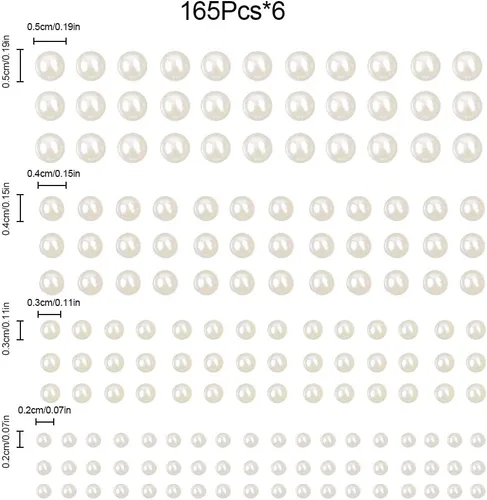 Vista 3 de 990 calcomanías autoadhesivas de perlas, calcomanías de perlas blancas con parte trasera plana para belleza facial, maquillaje, arte de uñas