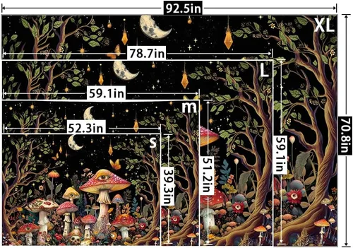 Vista 7 de Generleo Tapiz de hongos con luz negra, tapiz floral de plantas hippie reactivas a los rayos UV, tapices de luna de árbol malvado de ojo, decoración