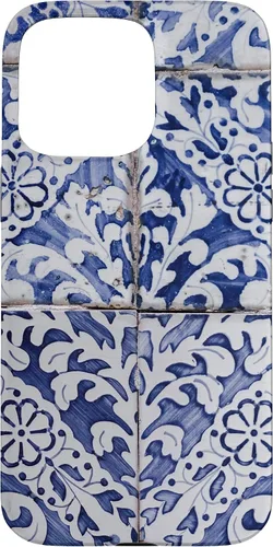 Vista 31 de Azulejos de patrón portugués - Funda azul y blanca floral para iPhone 17