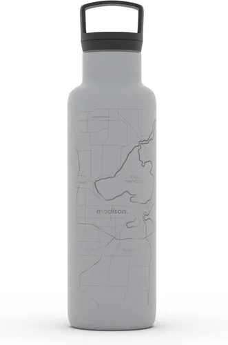 Vista 51 de Well Told Botella de agua aislada con mapa de Washington DC grabado, botella de acero inoxidable grabada (21 onzas, blanco) botella aislada de mapa