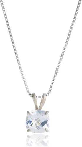Vista 21 de MAX + STONE 925 Sterling Silver Cushion Cut Birthstone Necklace for Women 6mm Hypoallergenic Solitaire Necklace Gemstone Pendant Necklaces with