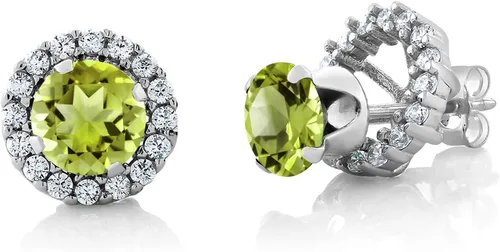 Vista 14 de Gem Stone King Aretes redondos de plata de ley 925 de 0.236 in con piedra natal extraíble para mujer