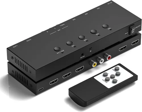 Vista 8 de Interruptor HDMI/AV 5 en 1, convertidor 4K-HD MI+1AV a HDMI, compatible con HDR y HDCP 2.2 y 3D completo con control remoto IR compatible