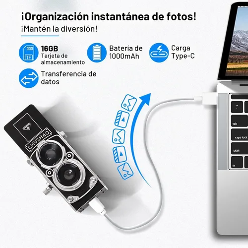 Vista 6 de Redcomets Mini cámara digital retro – Estilo vintage TLR apuntar y disparar cámara de vlogging de enfoque automático, compacta y portátil, tarjeta