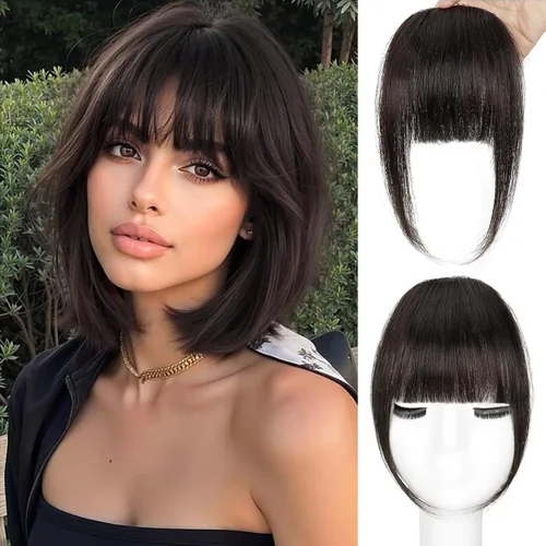 Vista 21 de BOGSEA Flequillo con clip, flequillo falso de cabello humano 100% real con clip, extensiones de cabello con fleco y sienes, postizos para mujeres