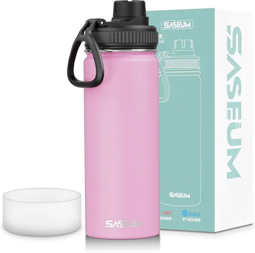 Vista 30 de SASEUM Botella de agua de acero inoxidable de 12 onzas, botella aislada sin BPA con tapa de boquilla a prueba de fugas, botella de metal de boca