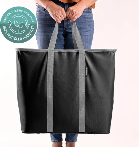 Vista 8 de CleverMade Cesta plegable para ropa sucia – Contenedor organizador de almacenamiento de 64 litros, paquete de 2 unidades color negro medianoche gris