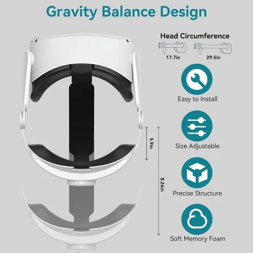 Vista 5 de Okaycat Head Strap Compatible with Oculus Quest 2Meta, 360ã Adjustable Hinge Ear Muffs Accessories, Soft Foam and Skin-Friendly PU Surface Enhanced