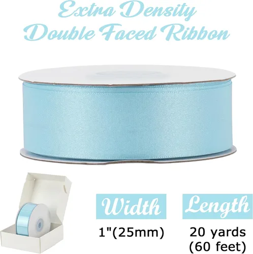 Vista 2 de HUIHUANG Cinta azul bebé de 1 pulgada x 20 yardas, cinta de satén gruesa brillante de lujo de doble cara para baby shower, manualidades y lazos