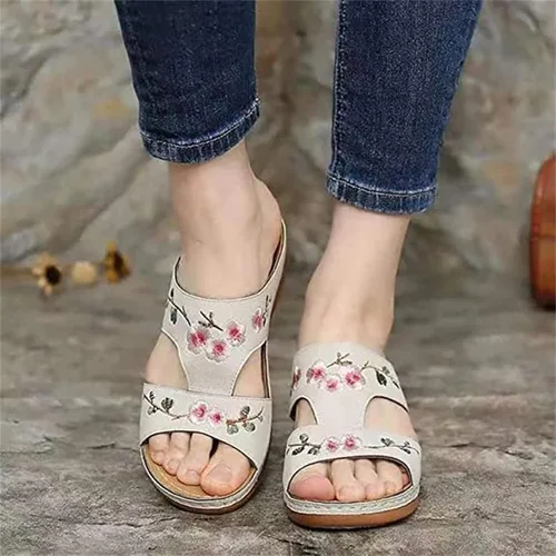 Vista 139 de Ladmiple Sandalias ortopédicas florales de moda 2023 con soporte de arco, zapatillas romanas casuales con puntera abierta