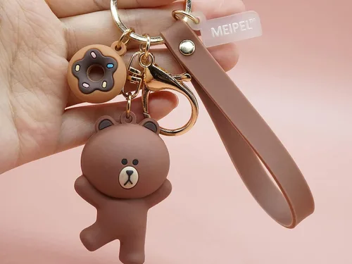 Vista 4 de MEIPEL Lindo llavero Kawaii marrón accesorios de dibujos animados Anime Cony Sally Bear llavero mochila regalo para mujeres hombres