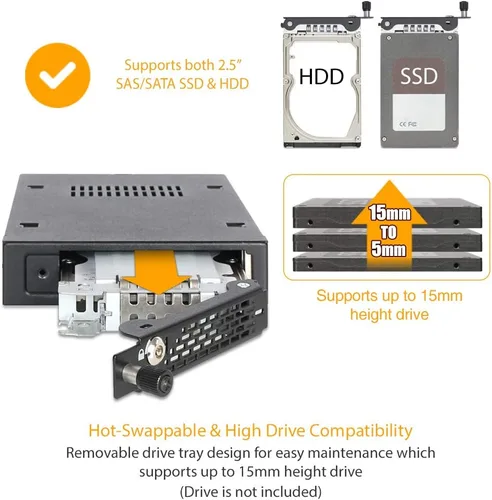 Vista 3 de ICY DOCK Rack móvil de 2.5" SATA/SAS HDD y SSD de metal completo resistente para bahía de unidad externa de 3.5 pulgadas con bloqueo de llave