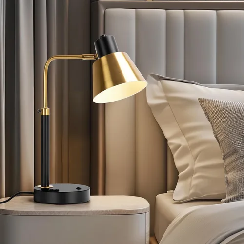 Vista 6 de Lámpara de escritorio con doble puerto de carga USB, lámpara de mesa de metal resistente, brazos giratorios de 340 grados, fácil montaje con guía