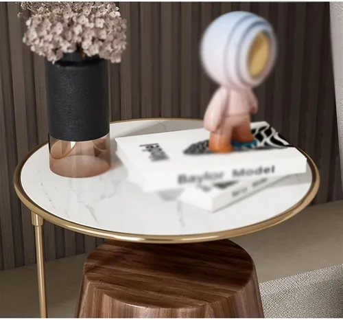 Vista 2 de Mesa de té para sala de estar, moderna redonda de 2 niveles, estante de almacenamiento de oficina, sala de estar, mesa de café, estante de acero