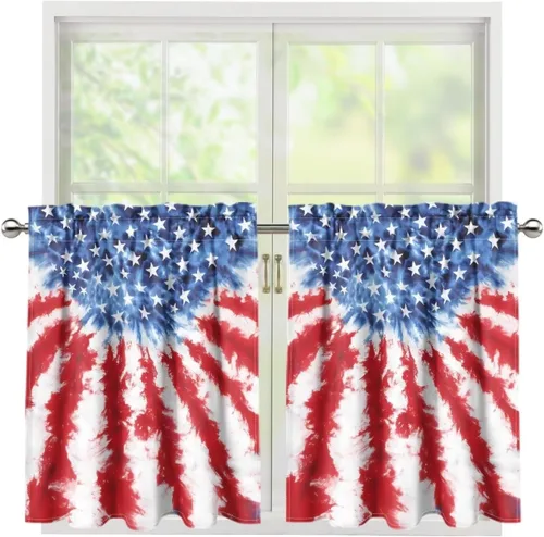 Vista 41 de God Bssing You Tier Curtains for July 4Th 2026 27.5x24 2 Panels Light Filtering Half Window Rod Pocket for Kitchen/Bathroom