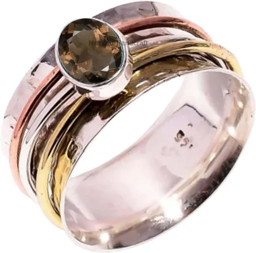 Vista 15 de Anillo giratorio hecho a mano de plata de ley 925 / anillo giratorio martillado / anillo giratorio de 3 tonos/anillo de banda bohemio/anillo
