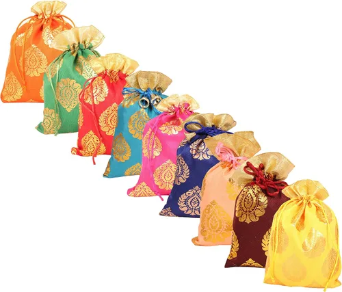Vista 9 de Touchstone Preciosas bolsas de envoltura de regalos reutilizables, ecológicas, grandes con cordón, estampado de hojas de ficus para cumpleaños