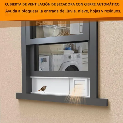 Vista 3 de LBG Products Kit de ventana de ventilación para secadora con cubierta de ventilación de cierre automático con pantalla para manguera de ventilación