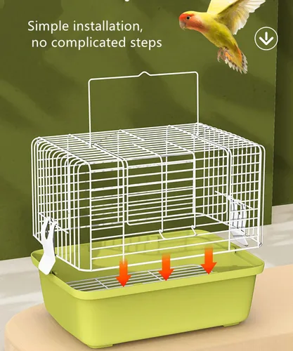 Vista 4 de Jaula portátil de viaje para pájaros – Transportador de alambre de visión completa de 360° con alimentador y taza de agua para cacatúas, periquitos