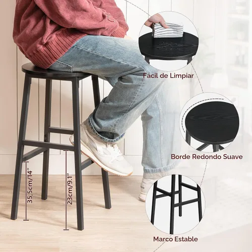 Vista 6 de MAHANCRIS Taburetes de bar, juego de 2 sillas de bar redondas con reposapiés, taburetes de bar de desayuno de cocina de 24.4 pulgadas, taburetes