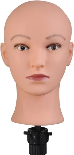 Vista 7 de Cabeza de maniquí calvo masculina para hacer pelucas, sombrero y gafas, cabeza de cosmetología profesional, color beige, sin maquillaje