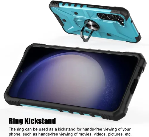 Vista 7 de Funda para Samsung Galaxy S23 Plus, a prueba de golpes, con soporte de anillo giratorio integrado + protector de pantalla de vidrio templado