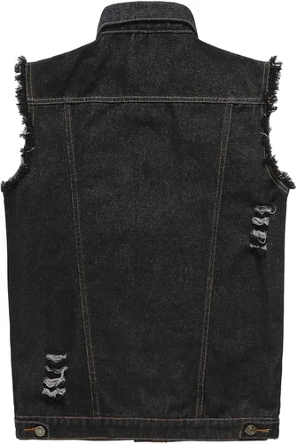 Vista 2 de NASKY Chaleco de mezclilla retro rasgado, sin mangas, chaleco y chaqueta de mezclilla