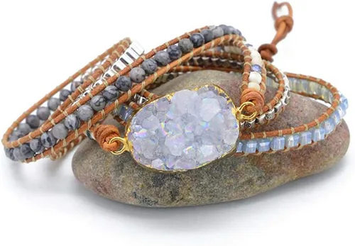 Vista 51 de ZOSOJONA - Pulseras bohemias hechas a mano de piedra natural, que dan vuelta, con cuentas de cristal de turquesa