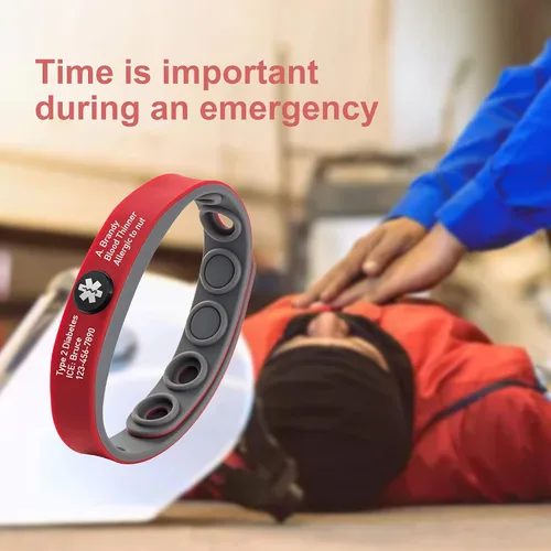 Vista 7 de MissNaNa Pulsera de identificación de alerta médica personalizada para hombres y mujeres, grabado gratuito, pulseras médicas de emergencia