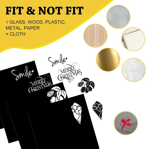 Vista 6 de UCEC Papel de vinilo extraíble negro, hojas de vinilo inteligentes de 13 x 12 pulgadas, color negro brillante, compatibles con Cricut Maker 3/Maker