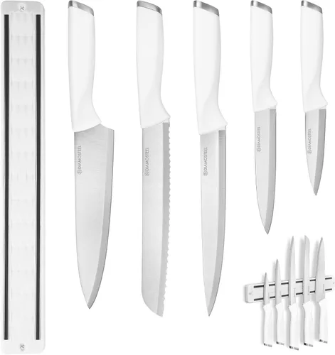 Vista 13 de Juego de cuchillos negros de 6 piezas con tira magnética para pared, juego de cuchillos magnéticos ultra afilados para cocina, apto